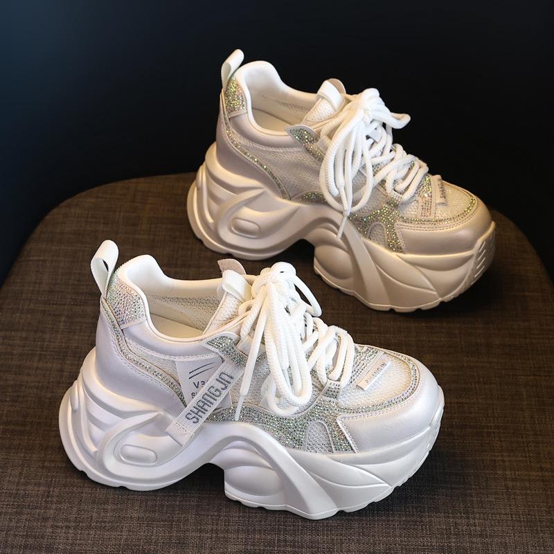 0098-188 Thick-soled Inner Height-increasing Mesh Breathable Dad Shoes Women's Summer Muffin Soft-soled Casual Shoes