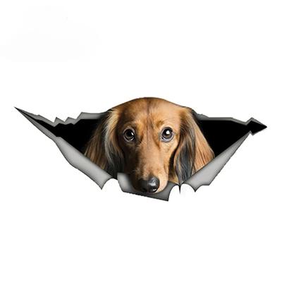 LYKX Red Pet Dog Long-haired Dachshund Car Sticker Torn Metal Decal Reflective Stickers Decals 3D Styling