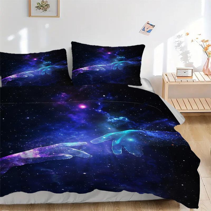 3pcs Galaxy Hands Bedding Set, Includes Without Pillow Inserts, Soft Comfortable Bedding Set,All-Season Use a0924032