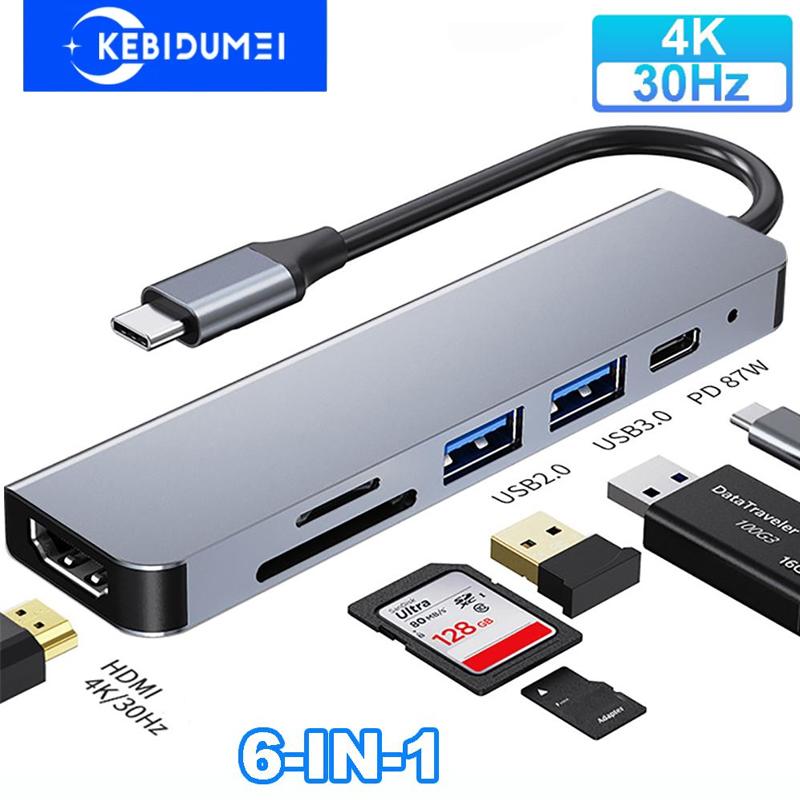 6-in-1-USB-C-Hub Typ-C-Adapter zu 4K HDMI SD TF-Karte PD-Schnellladesplitter Typ-C-Dockingstation für PC-Laptop