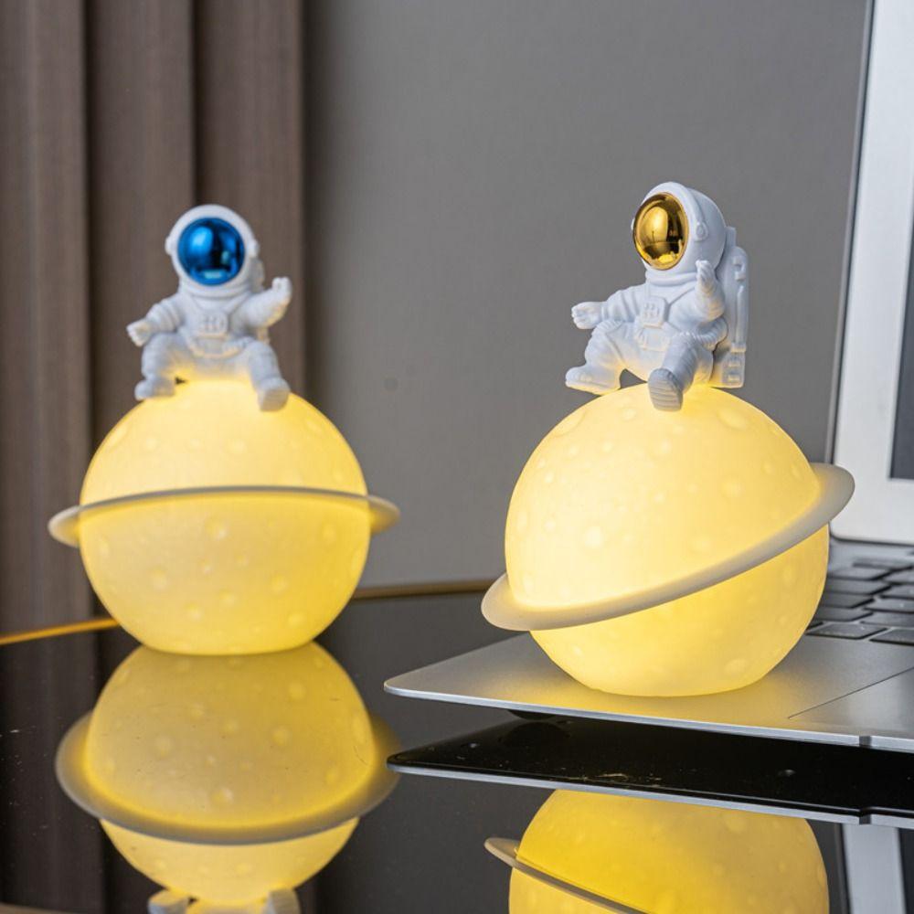 Portable Astronaut Moon Night Light Cartoon Bedside Light Desktop Luminous Planet Lamp  Gifts