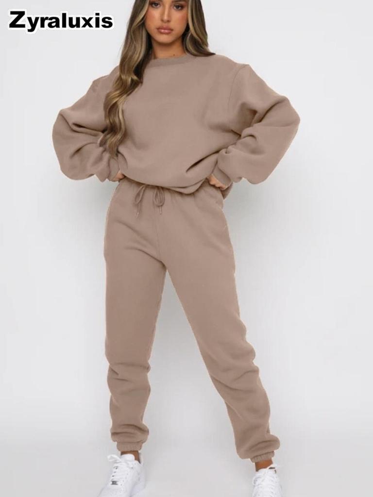 Women's Fall Winter Casual Solid Color Fleece Lined Long Sleeve Pants