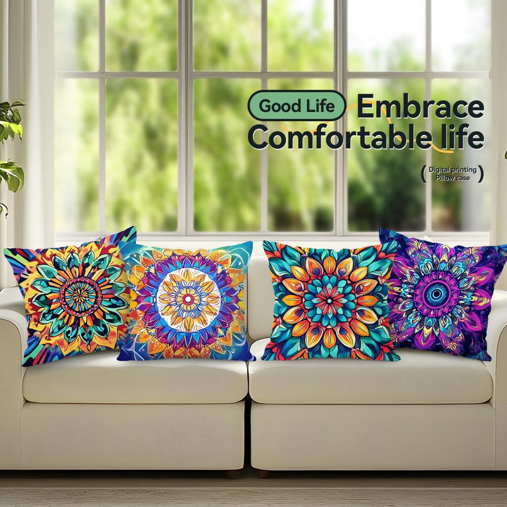1,4 Pcs Bohemian Mandala Single-Sided Printed Pillowcase Cushion Cover,Suitable For Living Room,Bedroom,Car Decoration