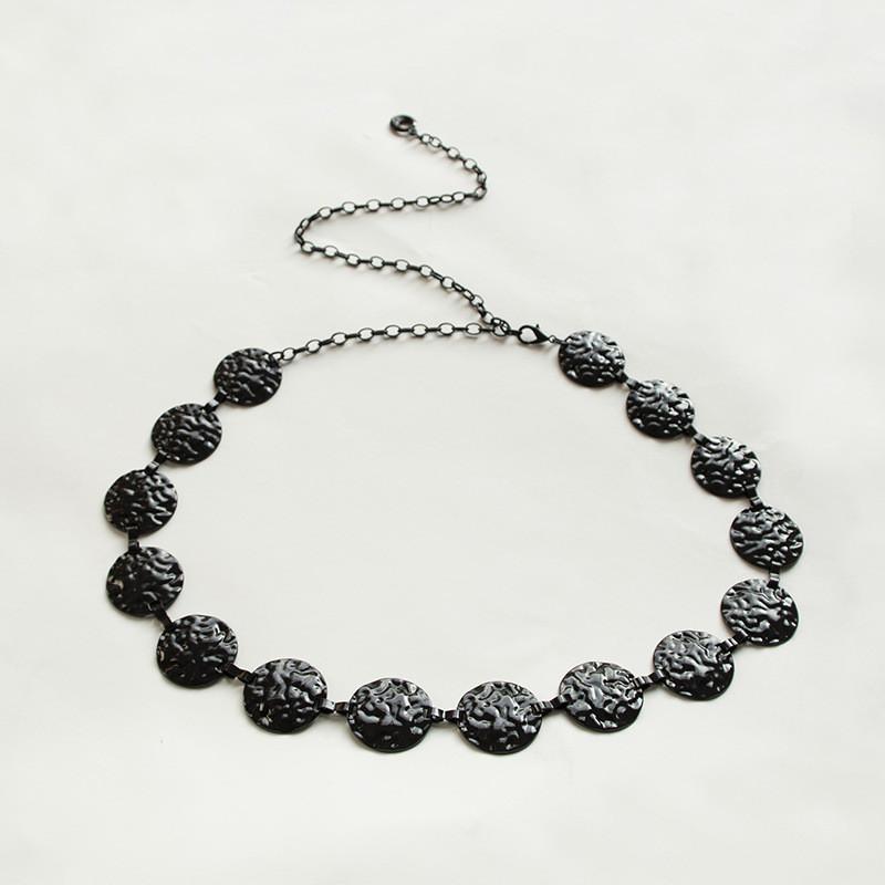 

Retro Metal Women Waist Chain With Carved Flower Design For Summer Festival Accessory Black Coin