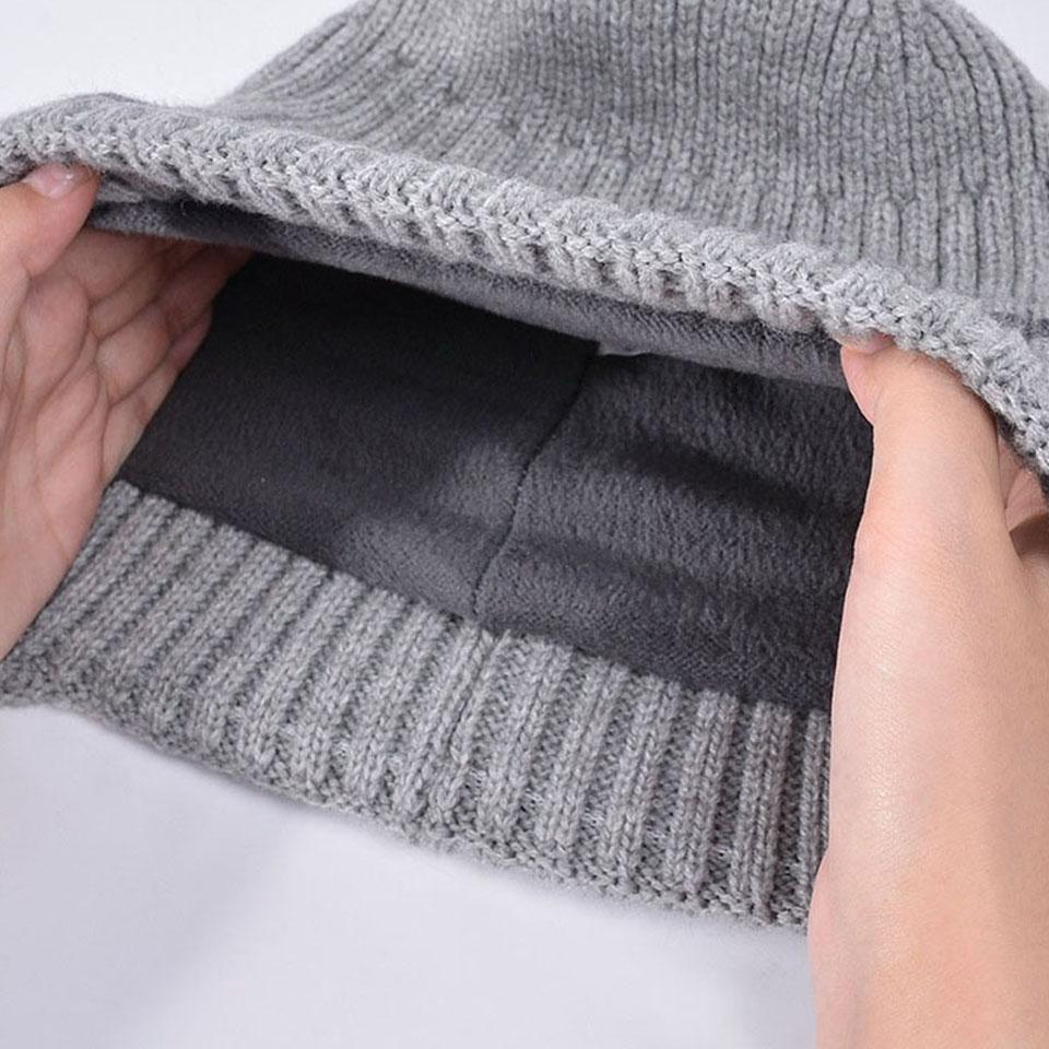 Loogdeel Unisex Winter Knitted Cap Windproof Velvet Warm Ear Protection Padded Wool Hat for Outdoor