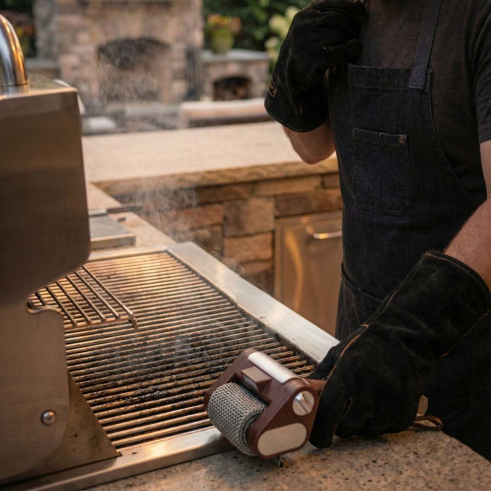 Stainless Steel Roller Grill Cleaner Brush with LED Light Barbecue Cleaner Tools  Camping Grill