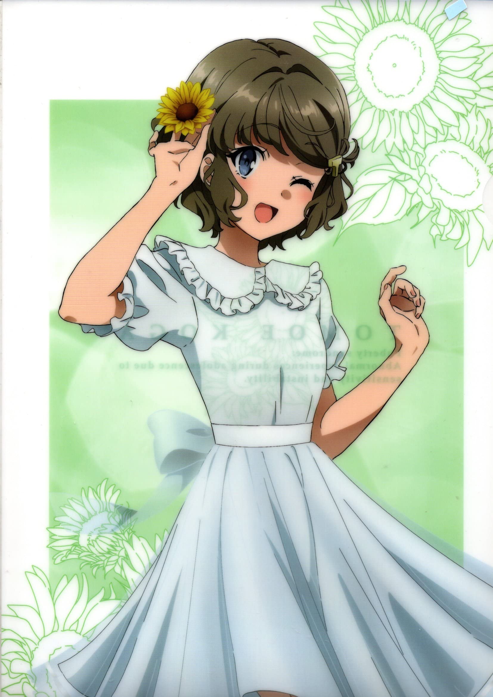 

Прозрачный файл Не мечтает о девушке-кролике Оригинальная иллюстрация Подсолнух и белое платье Томоэ Кога версия Бесстыжий сэмпай