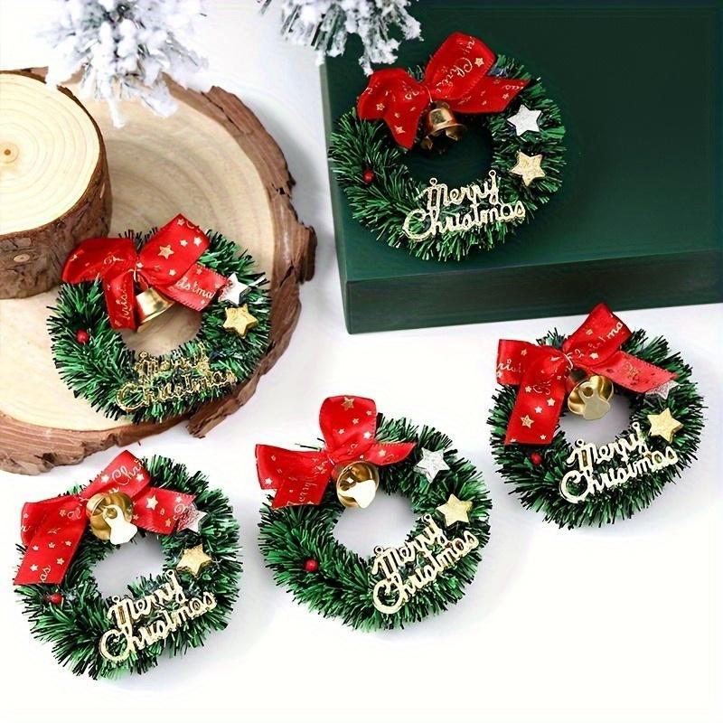10/20pcs Mini Christmas Wreaths with Red Bows and Golden Bells - Plastic Holiday Decor for Multiple Occasions -Artificial Craft