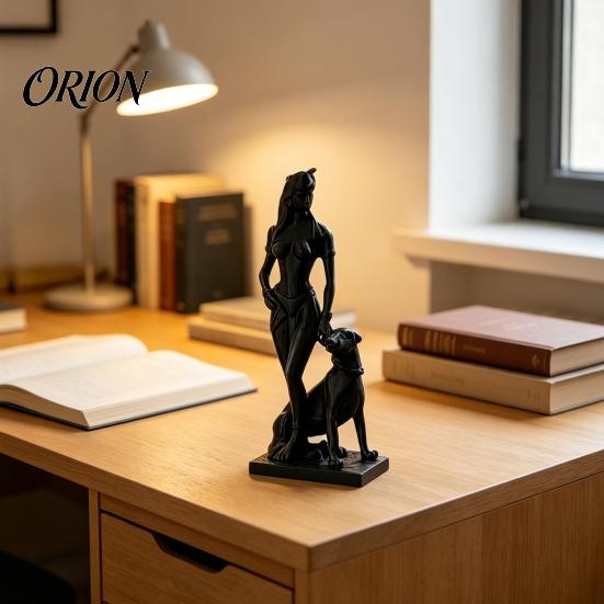 Elegant Woman And Dog Statue 3D Printed Women Figurine, Egyptian Goddess Sculpture, Light Luxury Sculpture Collectible Tabletop for Living Room
