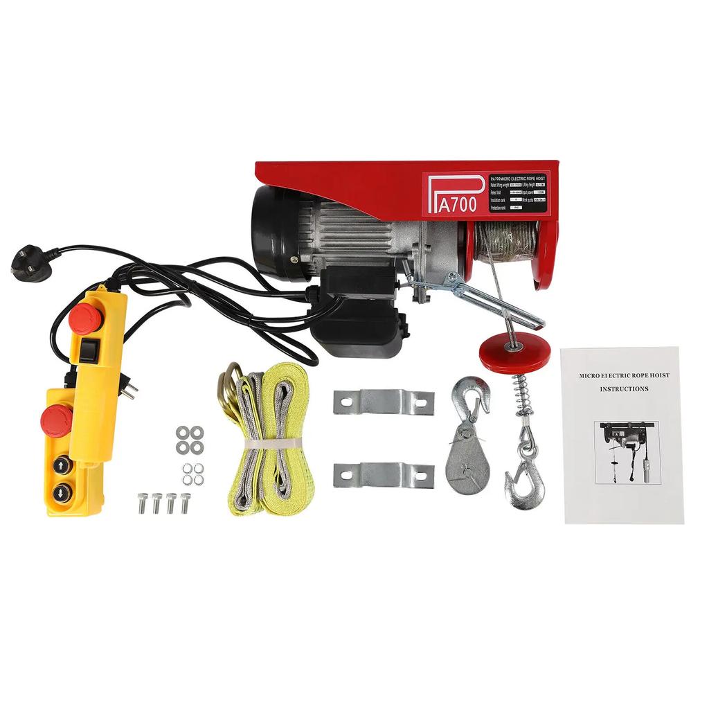 Electric Winch Hoist 1200W 39.4FT Lifting Height 350kg Load Galvanized Steel Cable with Remote Control for Dock Ceiling Loft
