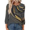Women's Fashion Casual Round Neck 3/4 Sleeve Loose  Printed T-Shirt Ladies Top
