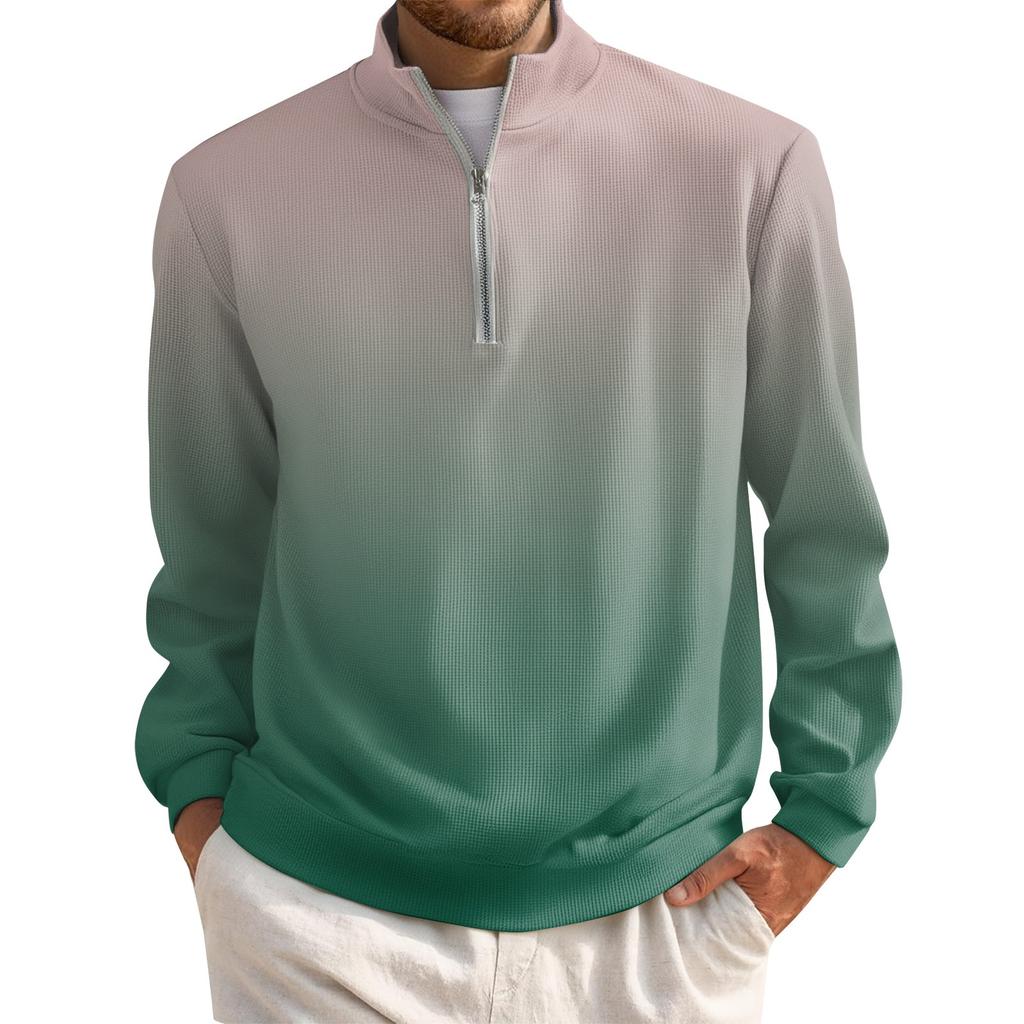 Men's Short Zip Pullover Turtleneck Long Sleeve Top