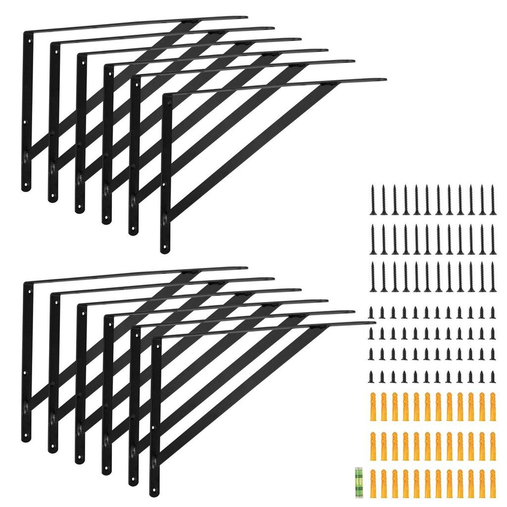 Shelf Bracket, 18 x 12 in 12 Pcs, Heavy Duty Floating Shelf Brackets, Brackets for Shelves, 3mm Thick Matte Black Triangle Shelf Bracket,Steel