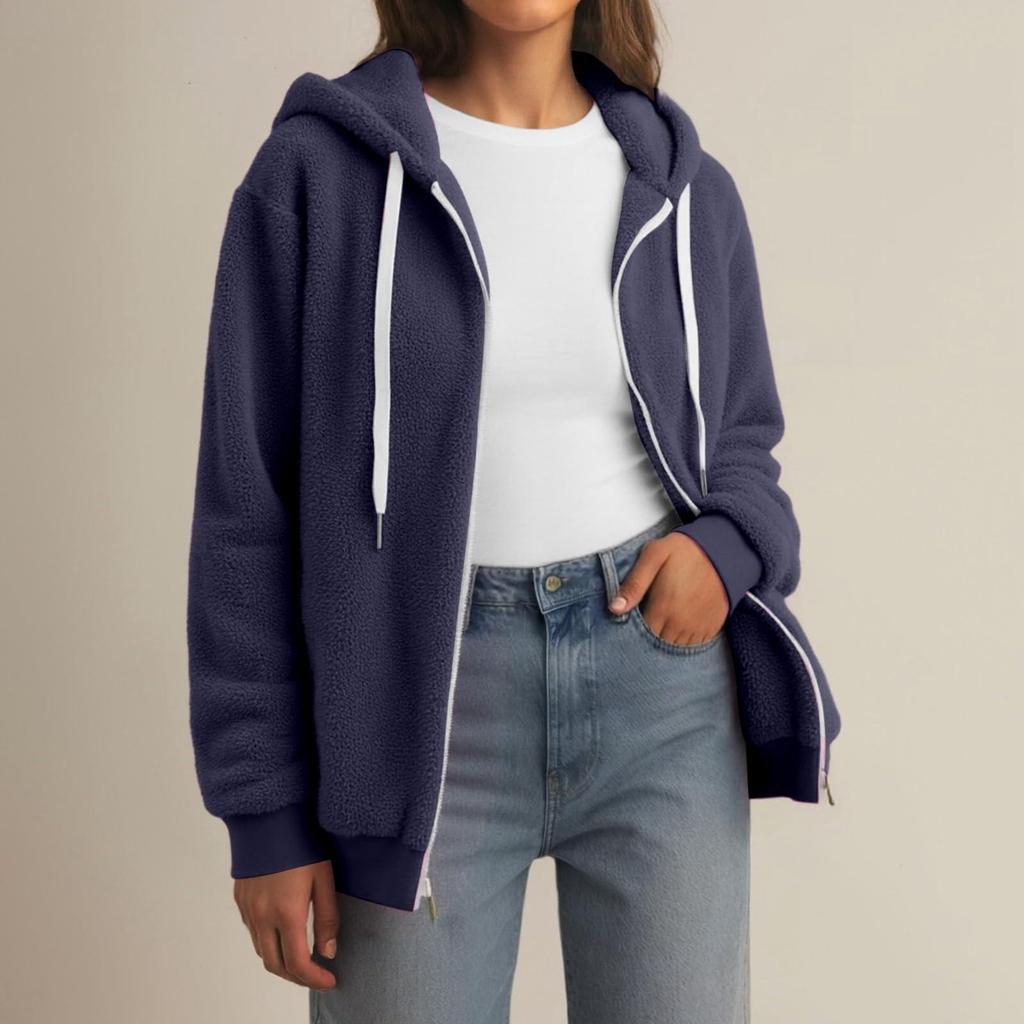 Damenmode Nähen Lose Hoodies Langarm Plüsch Reißverschluss Mantel