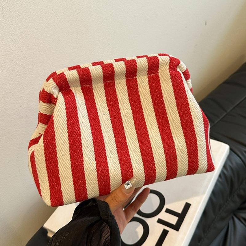 Summer Crochet Handbag, Large Capacity Bag, Daily Versatile Beach Clutch, Clip Bag, Knitted Clutch, Striped Cloud Bag