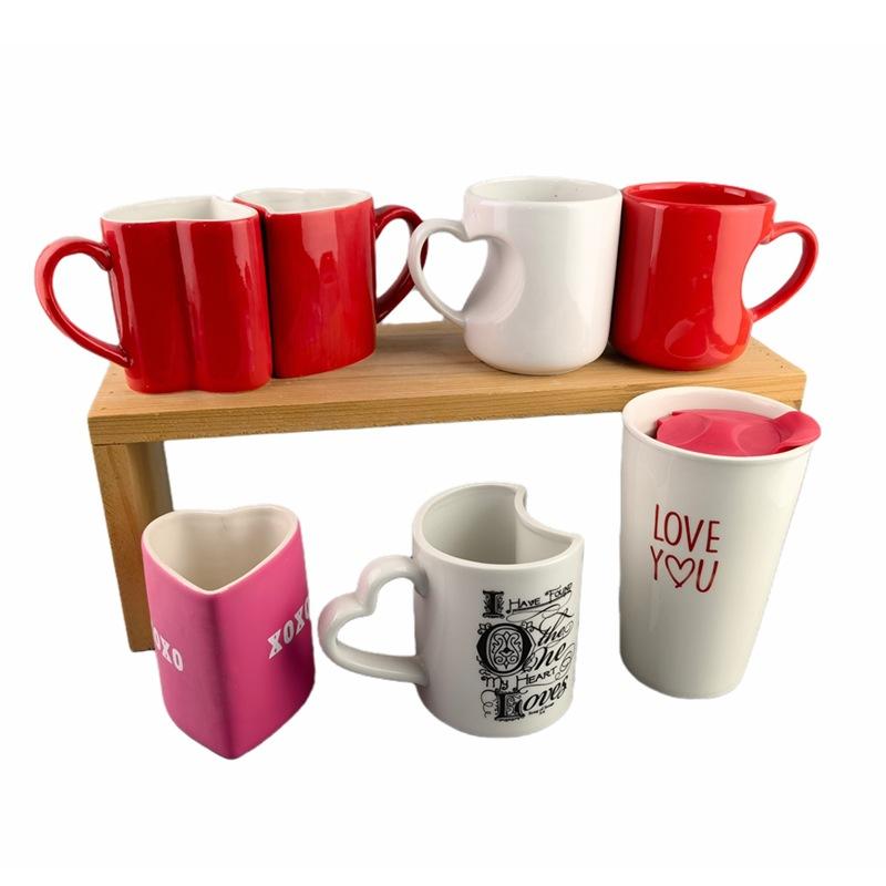 Ceramic Heart-shaped Pair of Mugs for Couples, Creative Cupid Valentine's Day Mug, Red Love Handle Coffee Cup
