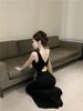 Black Summer Backless Spaghetti Strap Maxi Bodycon Dress