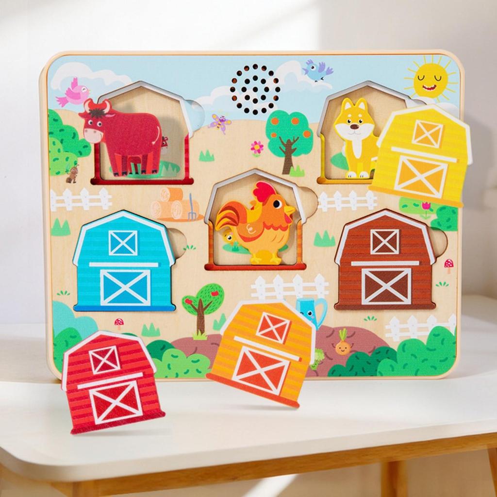 Animal Sound Matching Puzzle Board Fine Motor Skill Building for Home, Classroom