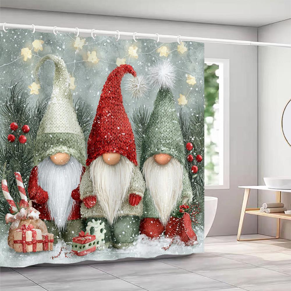 Christmas Shower Curtain Print Elf, Santa Claus Shower Partition Hanging Curtain with Hooks Multiple Sizes Machine Washable
