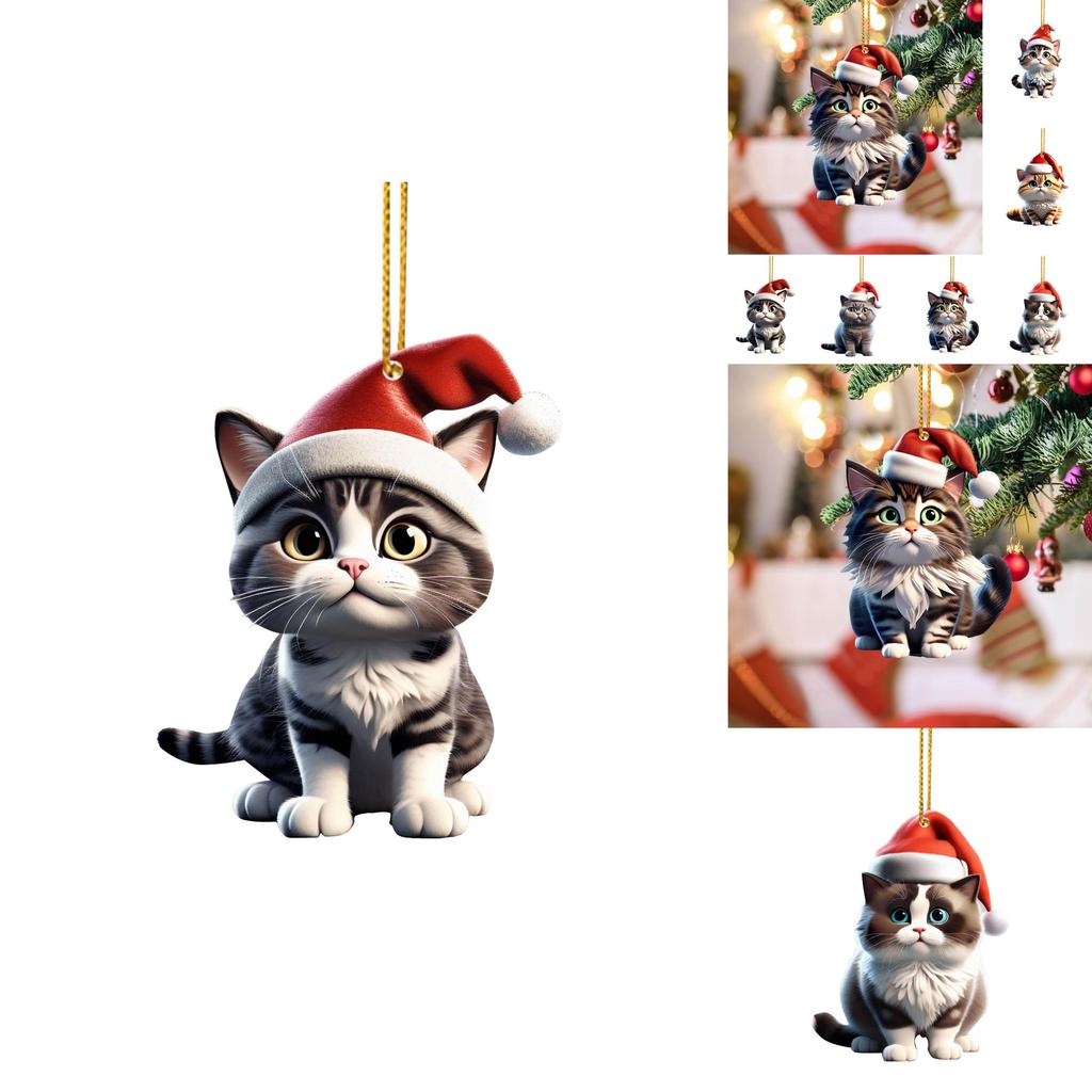 Cartoon Style Christmas Cat Car Pendant Unique Acrylic Backpack Charm For Holiday Cheer