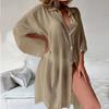 Women's Cotton Shirt Loose Beach Cardigan Holiday Sunscreen Bikini Cover Up Swimsuit Outer Cardigan