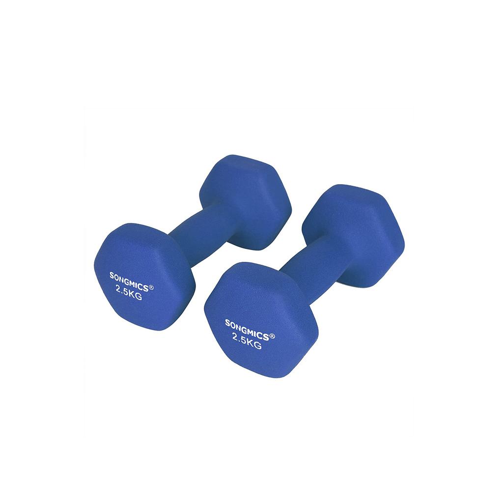 SONGMICS Set of 2 Dumbbells, 2 x 2.5 Non-Slip Neoprene Hand Weights with Matte Finish, Home Workout, Fitness Training Exercise, Blue