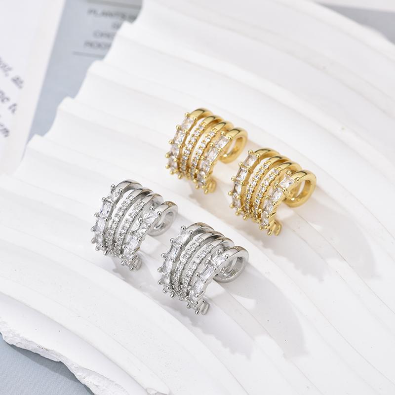 Fashion Layered C Shape Ear Clip Earrings Woman Cartilage Fake Piercings Ear Cuff Zircon Geometric Jewelry Gold Silver Color