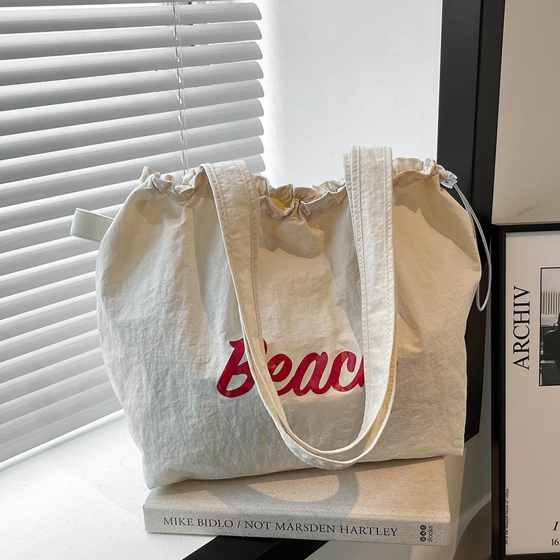 New Drawstring Canvas Bag Tote Bag Commuter Tote Bag Shoulder Bag Large Capacity Shopping Bag Bento Bag