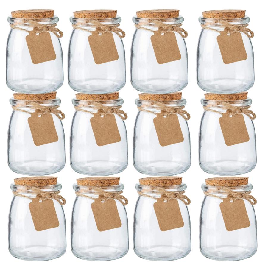 Decorative Glass Bottle with Cork Stopper 100ml Clear Glass Bottle with Cork Stoppers Pudding Jars 3.4oz Mini Yogurt Mason Jar