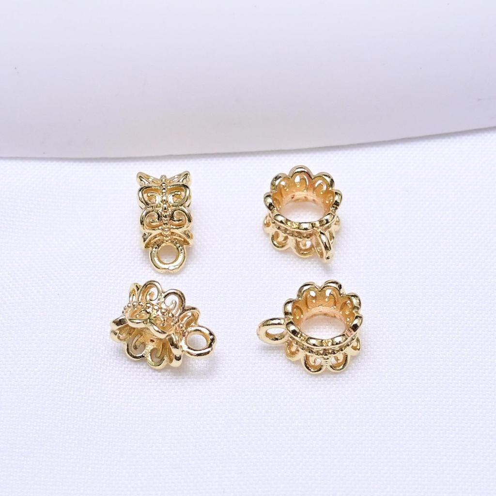 18k Gold Plated Three-Way Spacer Beads, Colorfast Hollow Flower Petal Design for DIY Braided Rope Beading Accessories.