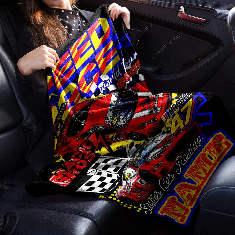 Custom Name Racing Theme Printed Blanket - Perfect for Couch, Bed, Travel & Outdoor Use | Machine Washable, Cozy & Durable.