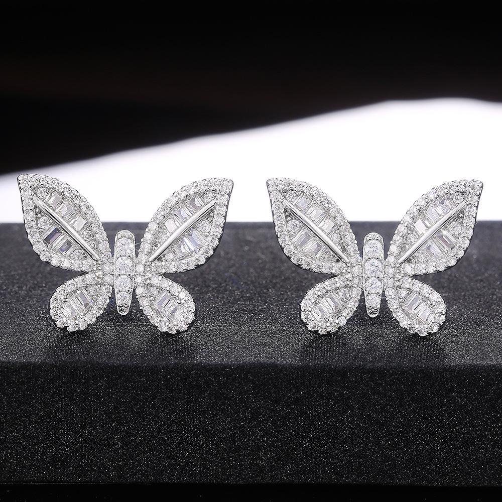 Fashion Butterfly Stud Earrings Diamond Temperament Earrings Female Internet Celebrity Earrings