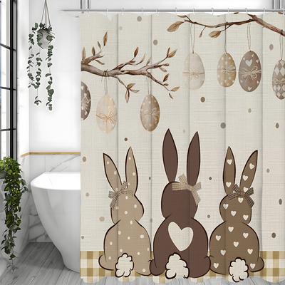 Easter Cute Bunny Eggs Bow Tie Grommet Shower Curtain, Bathroom Decorative Shower Curtain, Waterproof Shower Curtain with Hooks