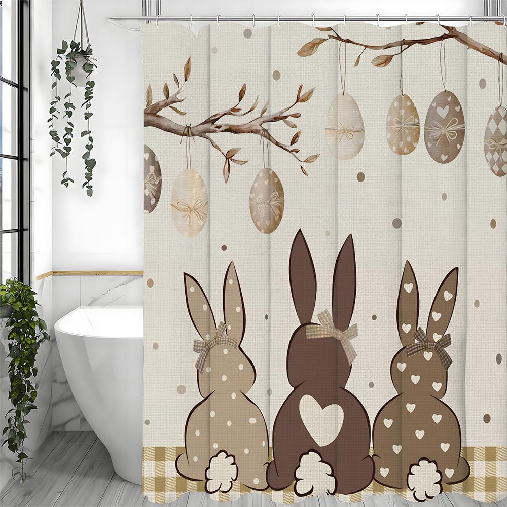 

Пасхальный милый кролик, яйца, галстук-бабочка, люверсы, шторка для душа, декоративная шторка для ванной комнаты, водонепроницаемая шторка для душа с крючками 90*180cm