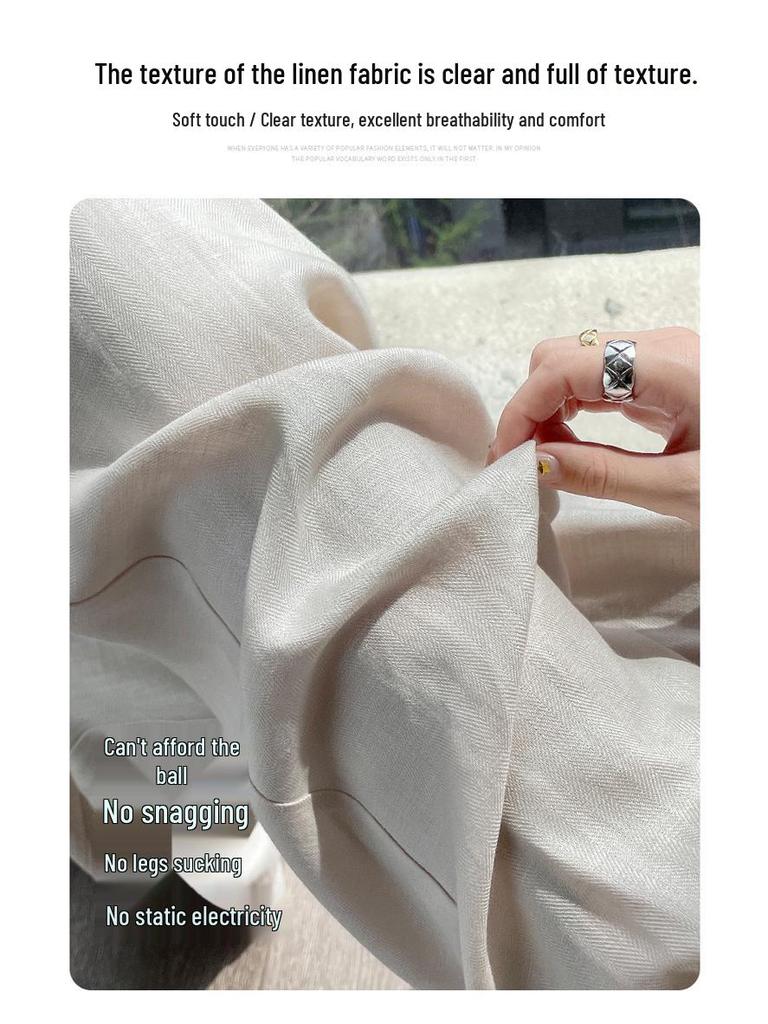 2026 Summer Women's Wide-Leg Cotton Linen High-Waist Casual Pants with Sun Protection