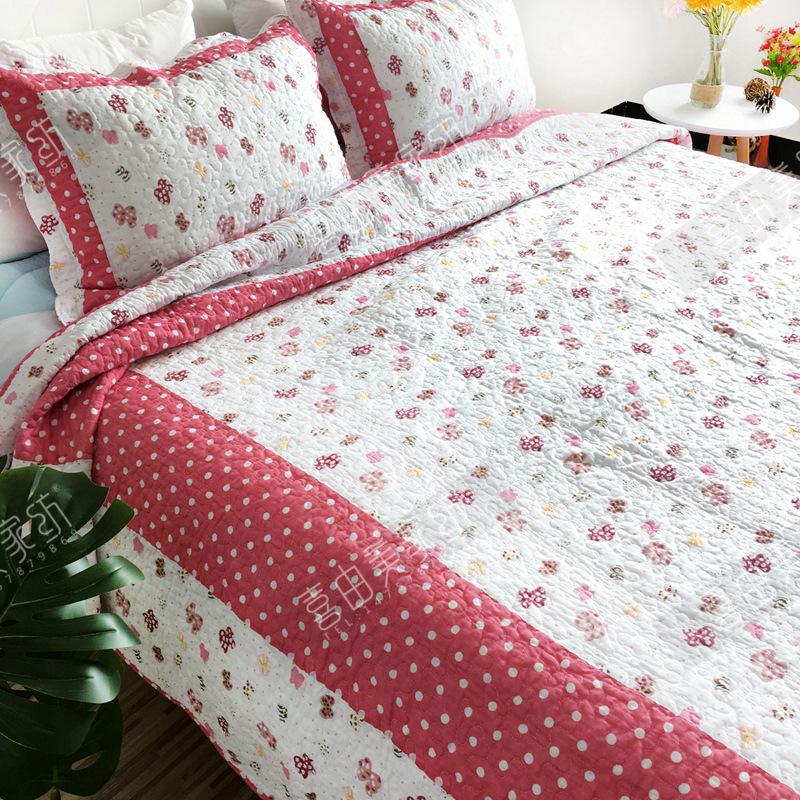 1PC/3PCS Printed Bedspread Queen Size Floral Cotton Quilt Bedding Set, Lightweight Summer Quilted Blanket for Bed Comforter