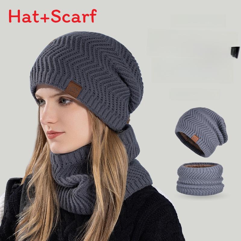 Knitted Winter Hat And Neck Warmer Set With Fleece Lining For Women Outdoor Cold Weather