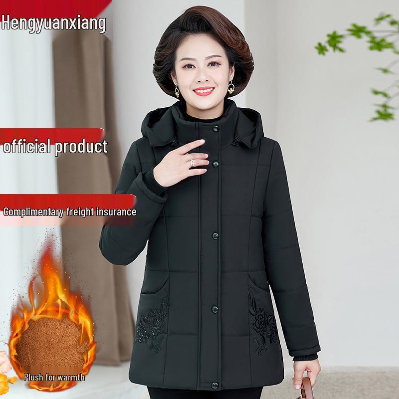

Hengyuanxiang Fleece-Lined Winter Cotton Jacket for Middle-Aged & Elderly Women - Stylish & Thickened Outerwear XL чорний