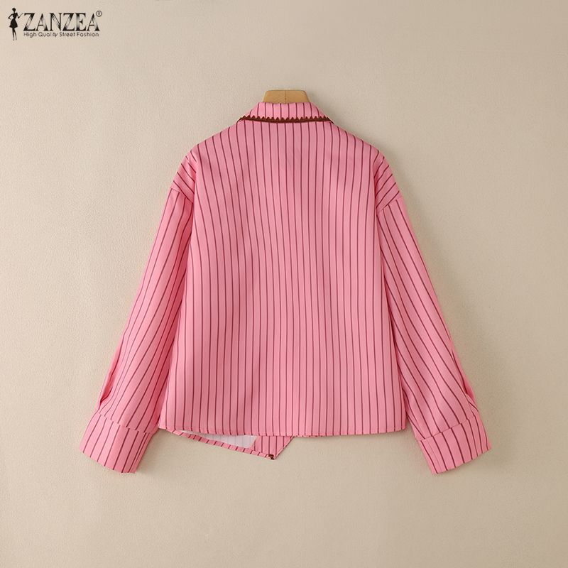 ZANZEA Women Stripe Print Loose Casual Long Sleeve Blouse