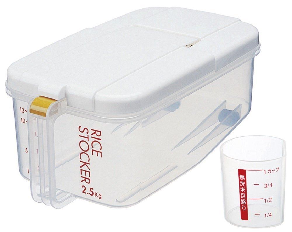 Skater Refrigerator Rice with Measuring Cup and Made In Open RBI2-A Container, Horizontal, Casters, Japan, 2.5kg Capacity, One-Push