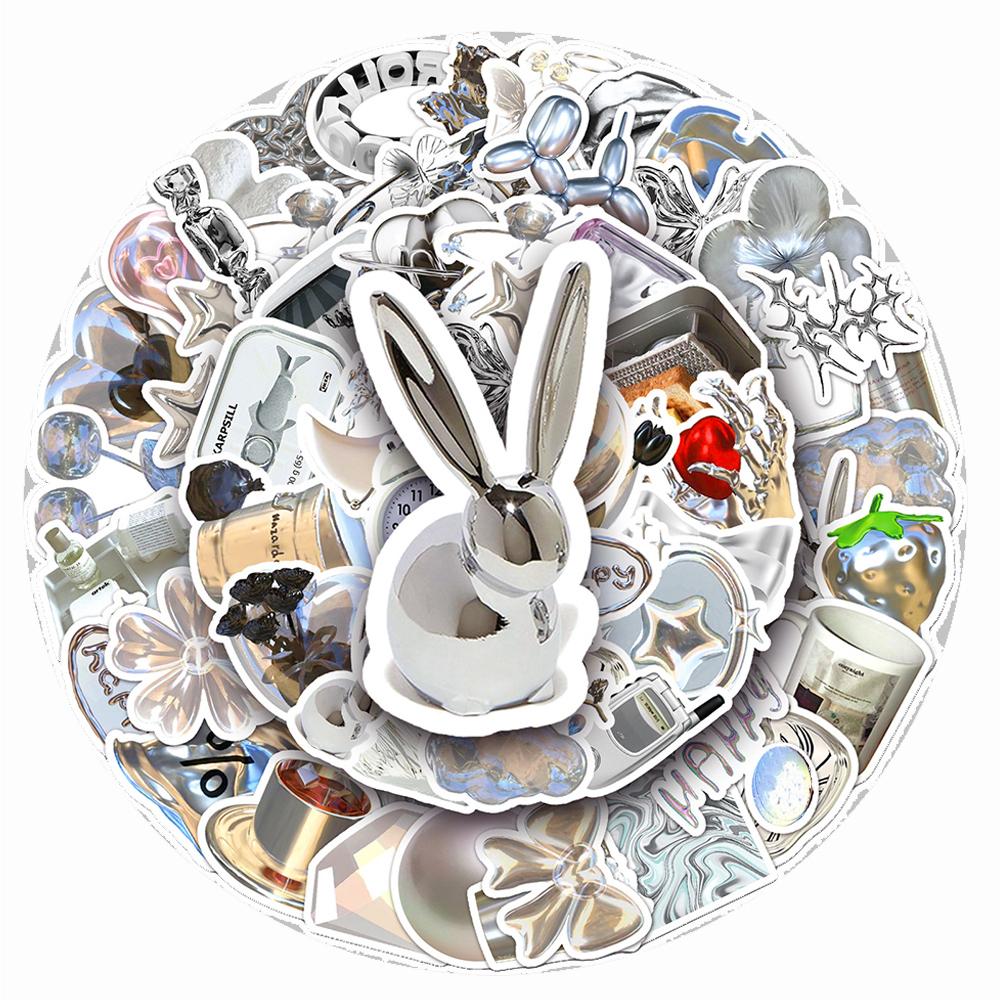 10/30/50pcs Cool Silver Art Aesthetic Stickers Cartoon Ins Style Decals Suitcase Phone Laptop Diary Graffiti Sticker Decoration