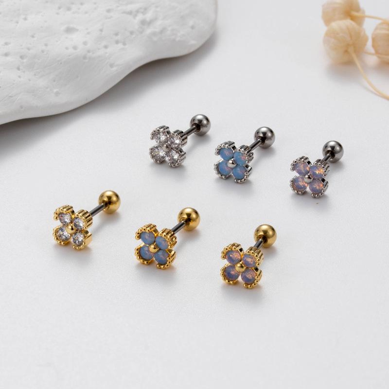 Flower Stainless Steel Trade Puncture Screw Twisted Ball Ear Nail Ear Bone Nail Rod Thin Colored European and American Foreign