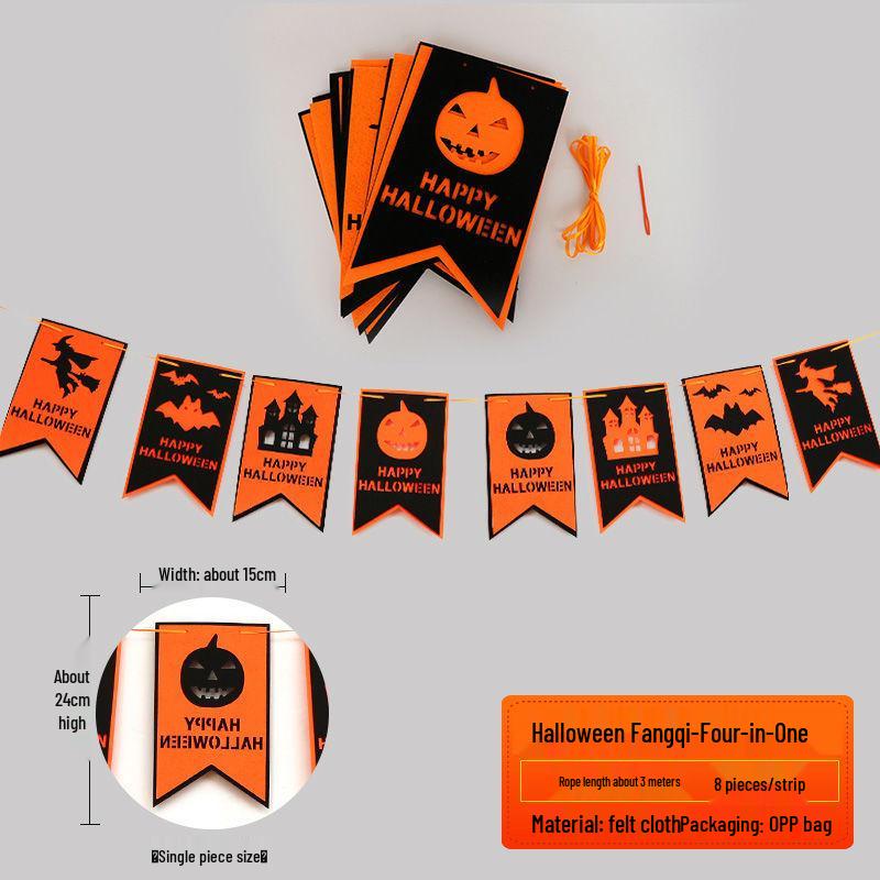 Halloween Pumpkin Lantern Backdrop & Photo Props Set with Party Banners and Hanging Flags