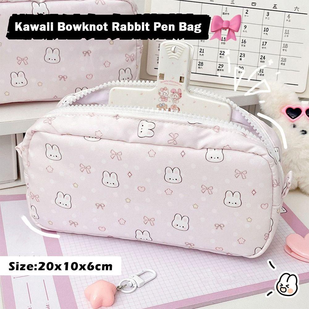 Large Capacity Bowknot Rabbit Pen Bag Soft Touch Multi-functional Stationery Storage Bag Pen Box Back To School
