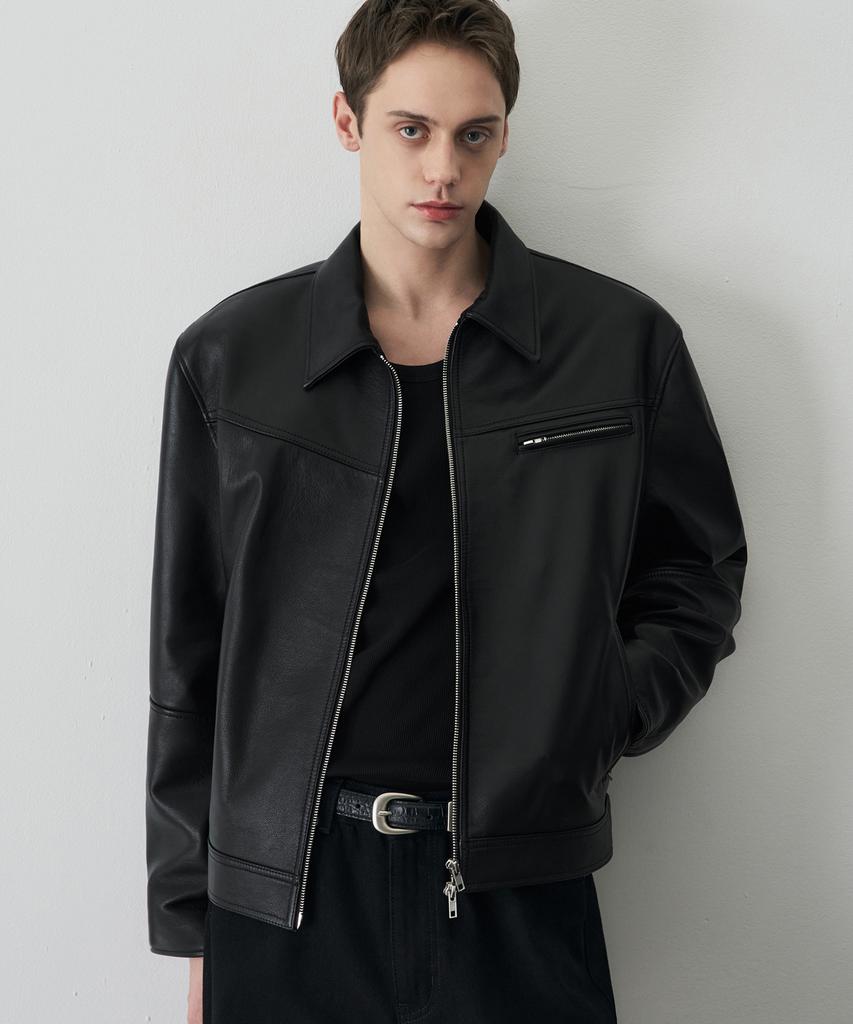 Draw Fit Russell Single Cow Leather Jacket [Black]