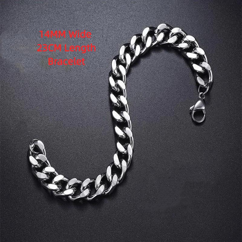 Stainless Steel Cuban Link Chain Silver Color Necklace Bracelet For Men Jewelry 8/10/12/14Mm Width Hip Hop Punk Accessories