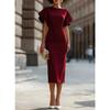 IHUASU Fashion Summer Spring Solid Color Print O-Neck Short Sleeve Casual Dresses
