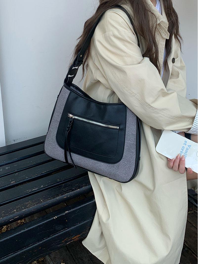 

Винтажная сумка-седло с цветными блоками - Универсальная женская сумка через плечо и кроссбоди для осени/зимы чёрный