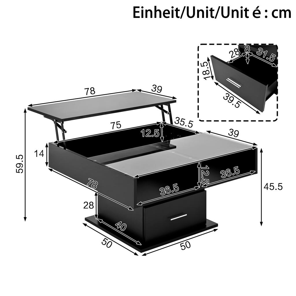 Multifunctional High-Gloss Lift Coffee Table with LED Lighting, Adjustable Height & Flexible Storage for Living Room, Office & Small Apartments