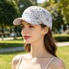 Baseball Hat Adjustable Back Buckle Butterfly Design Curved Brim Sun Protection Lace Hat with Rhinestones Inlaid Women Headwear